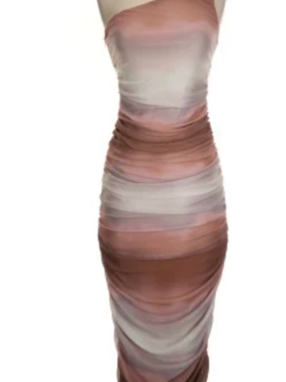 Forever 21 Strapless Ombre Ruched Midi Dress - Pink, Brown, Cream